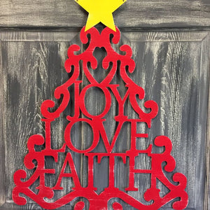 Red & Green Joy Love Faith Tree Doorhanger 29 x 22 inch More Colors Available
