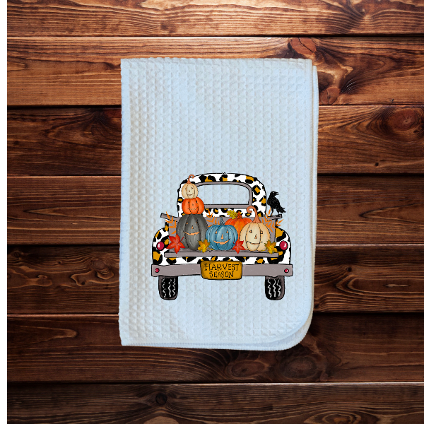 Fall Pumpkin Harvest Truck Shape Design Extra Absorbent Fabric Dish Towel
