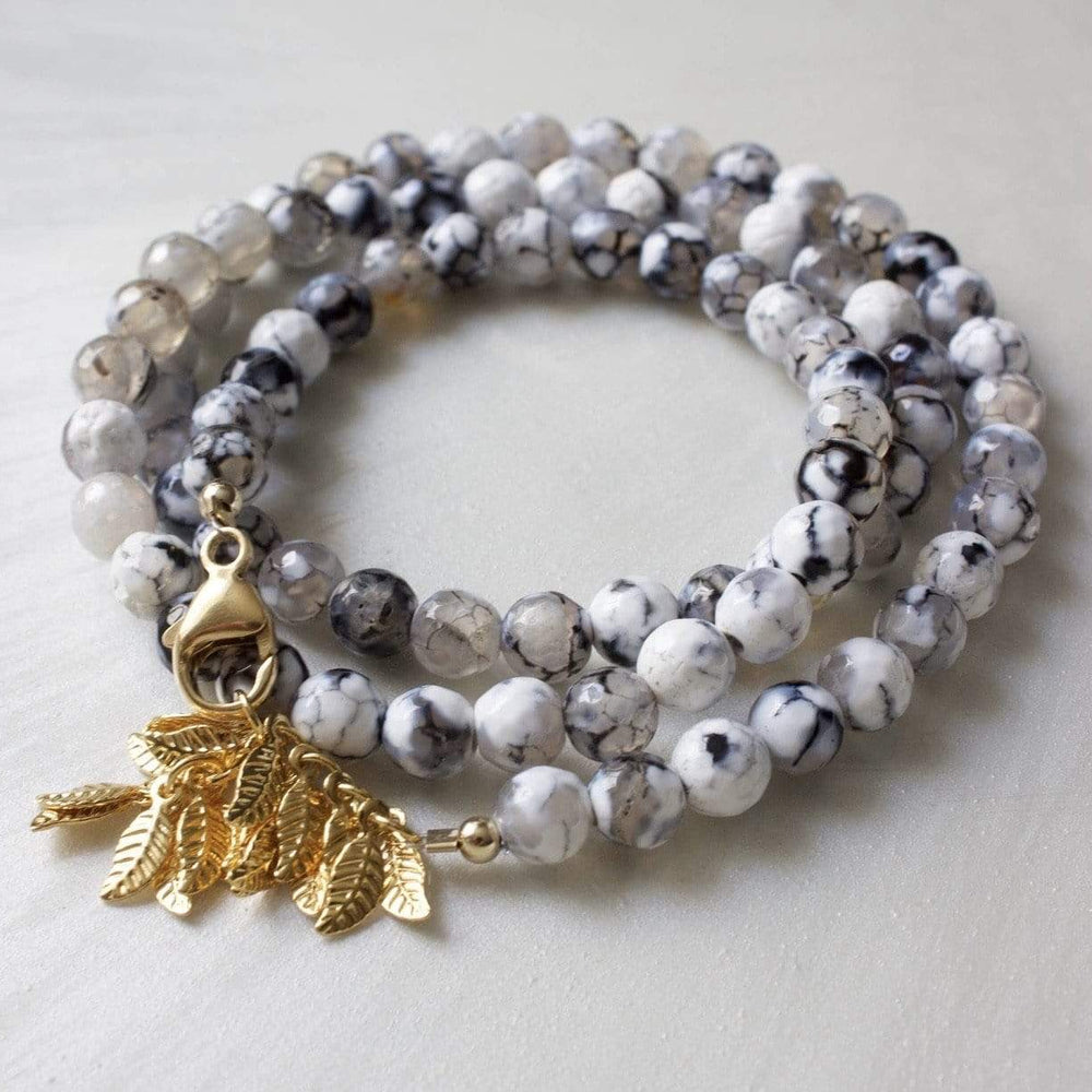 Gold Layered Speckled Agate Beaded Bracelet for Healing Stone and Spiritual