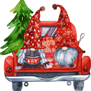 White 2-Gnomes & A Red Tailgate Truck Cute Festive Pillow Cover