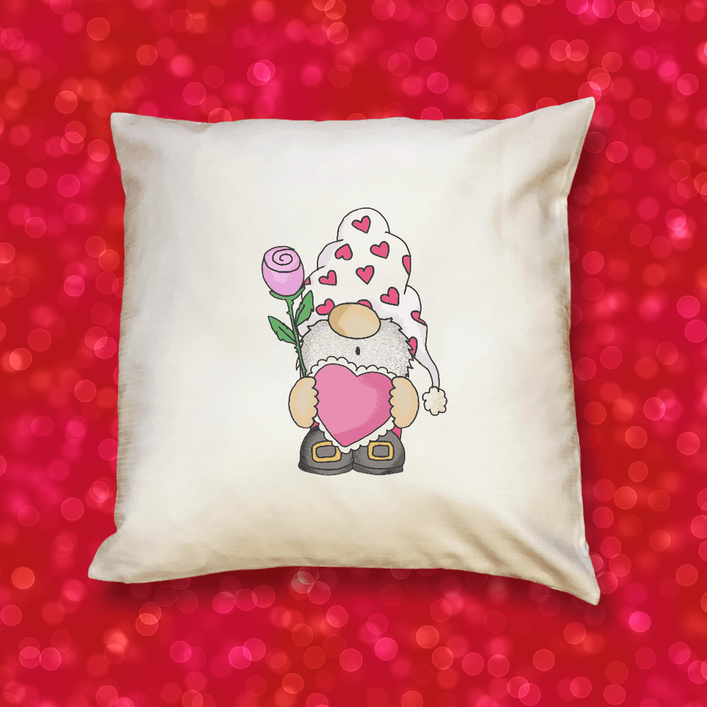 White Pinky Gnome Valentine Faux Burlap Fabric Pillow Cover