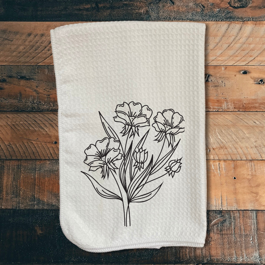Spring Black & White Flower Hand Towel