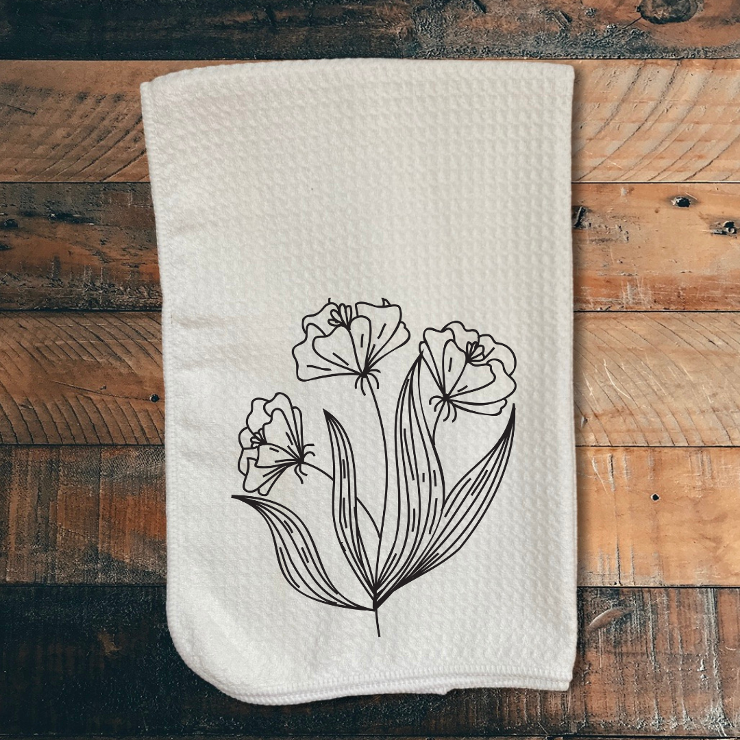 Spring Black & White Flower Hand Towel