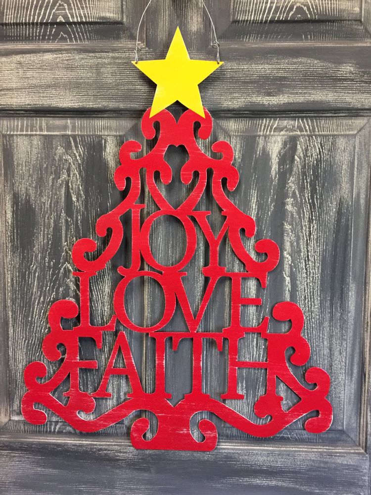 Red & Green Joy Love Faith Tree Doorhanger 29 x 22 inch More Colors Available