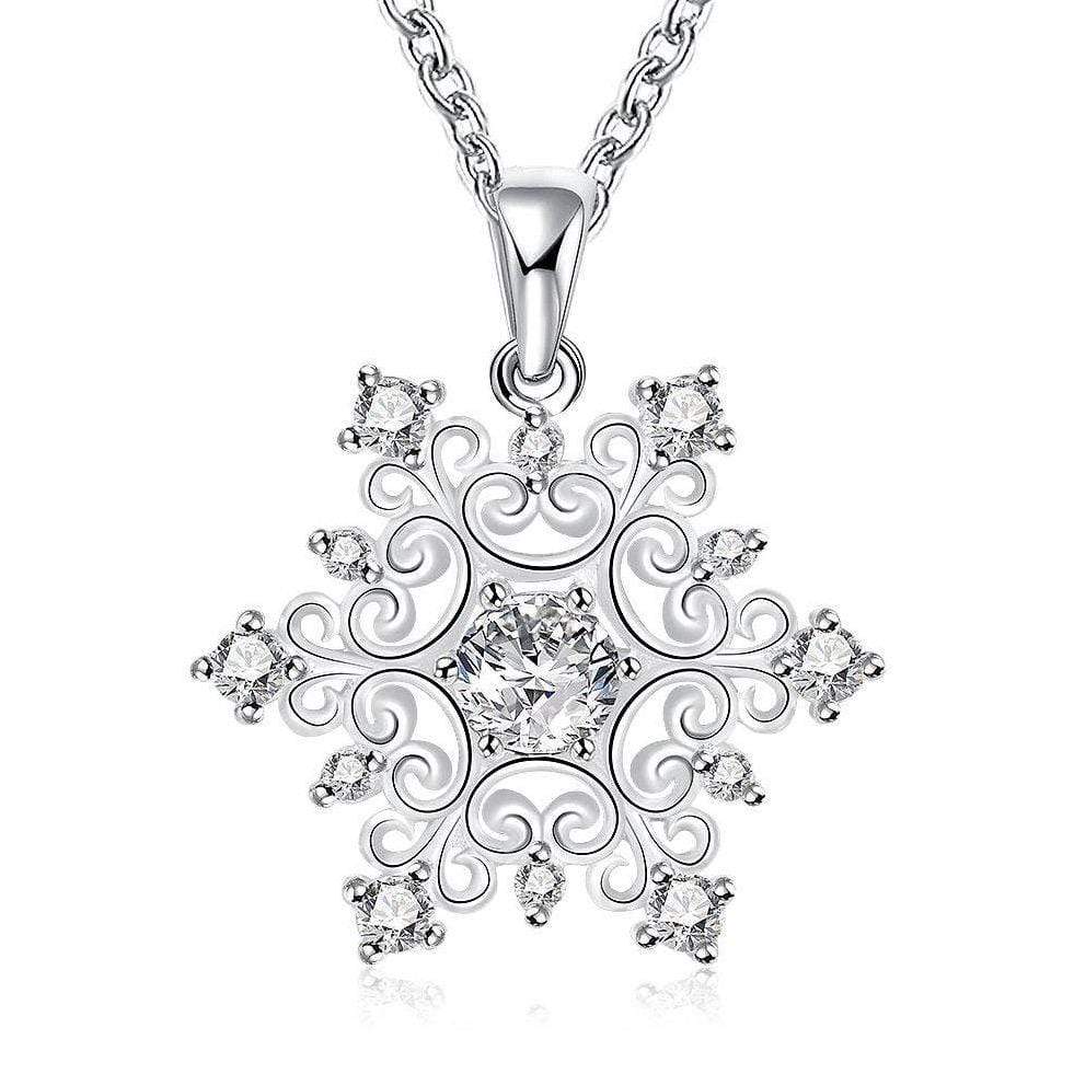 White Gold 14k Plated Aspen Snowflake Swarovski Unisex Necklace