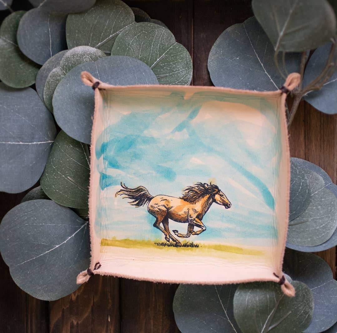 Hand-Painted with Leather Dye Valet Horse Tray