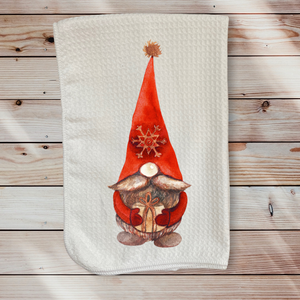 Red Winter Gnome Dish Towel