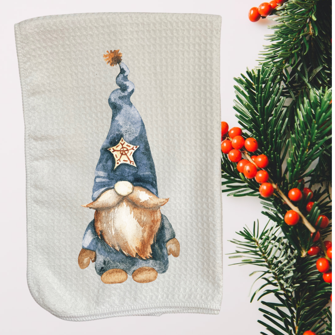 Blue Winter Gnome Dish Towel
