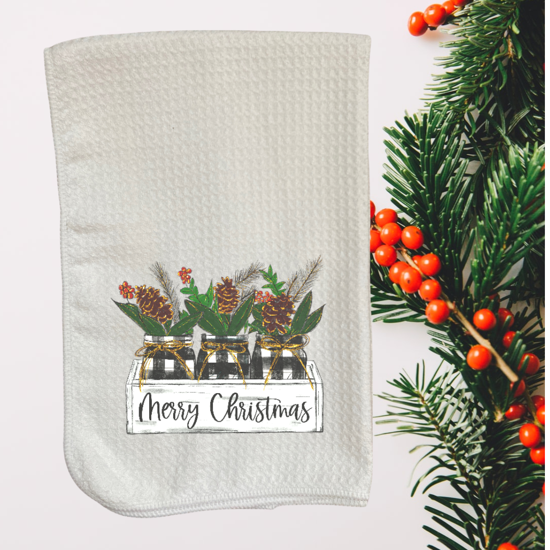 Merry Christmas Mason Jar Extra Absorbent Hand Towel
