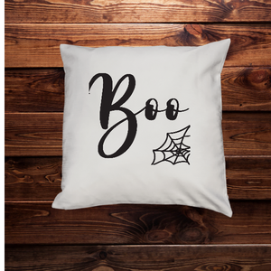 White Boo Faux Burlap Fabric Pillow Cover