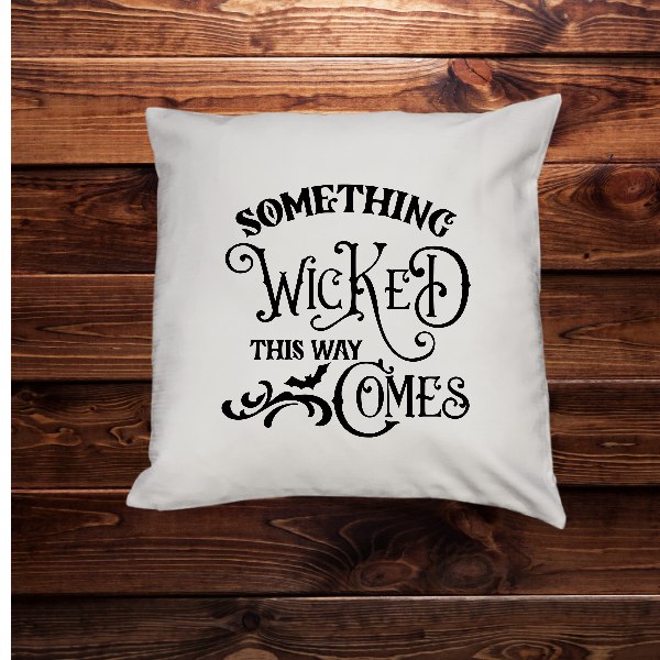 White Something Wicked Faux Burlap Fabric Pillow Cover