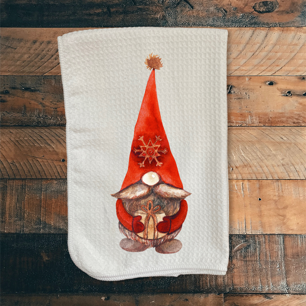 Red Winter Gnome Dish Towel