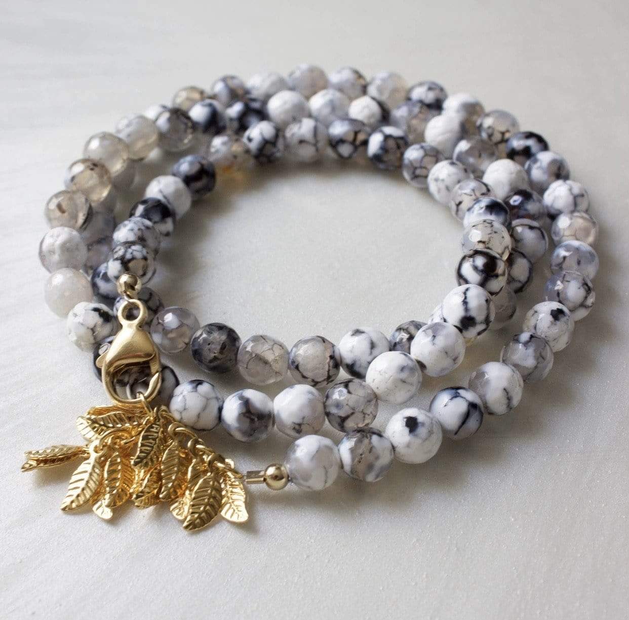 Gold Layered Speckled Agate Beaded Bracelet for Healing Stone and Spiritual