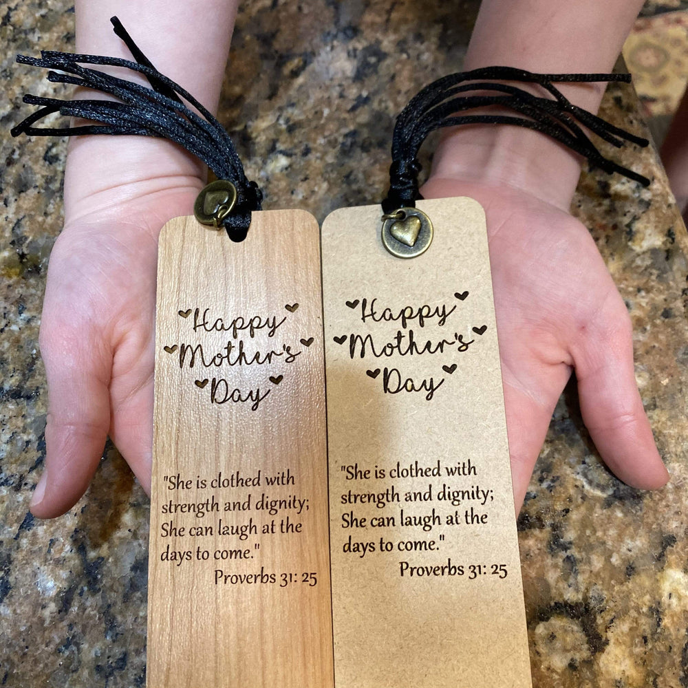 Beige & Brown Mother's Day Engraved Wooden Bookmark for Book Lover
