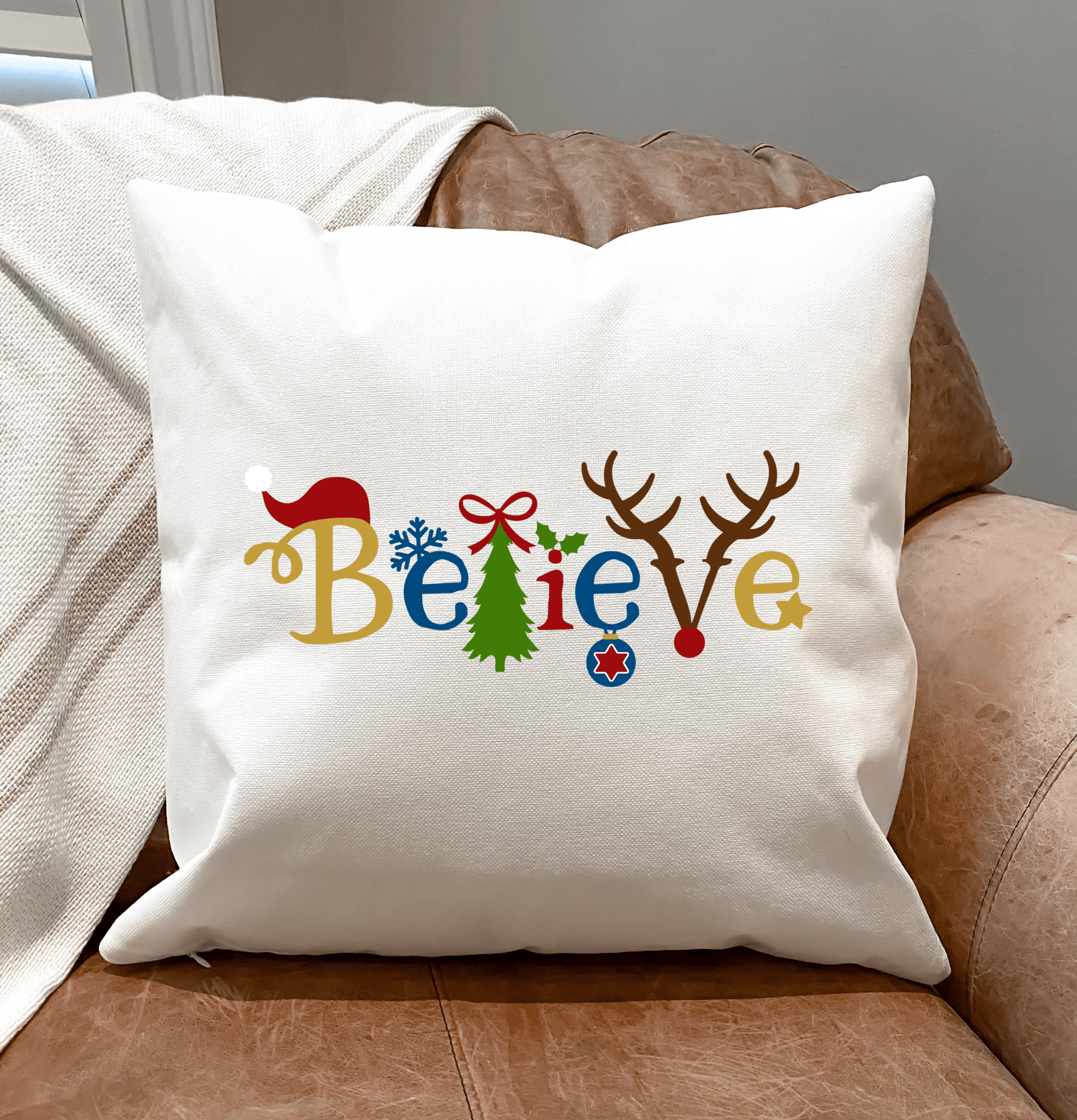 White Cute Printed Believe Fabric Pillow Cover