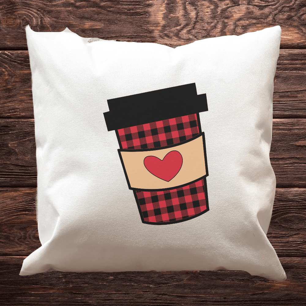 Beige Buffalo Plaid Coffee Valentine's Cute Festive Pillow Cover