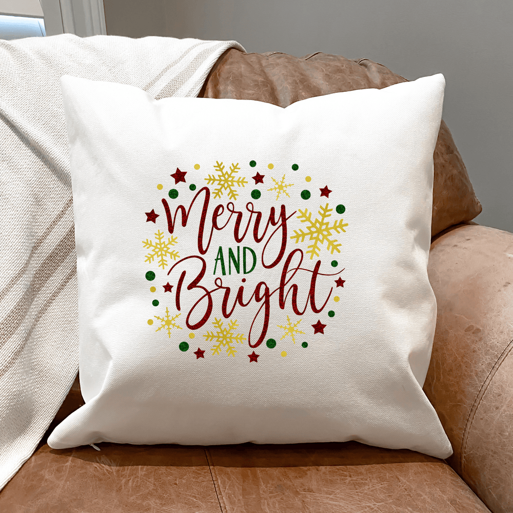 White Merry & Bright Cute Festive Pillow Cover for Christmas Decor