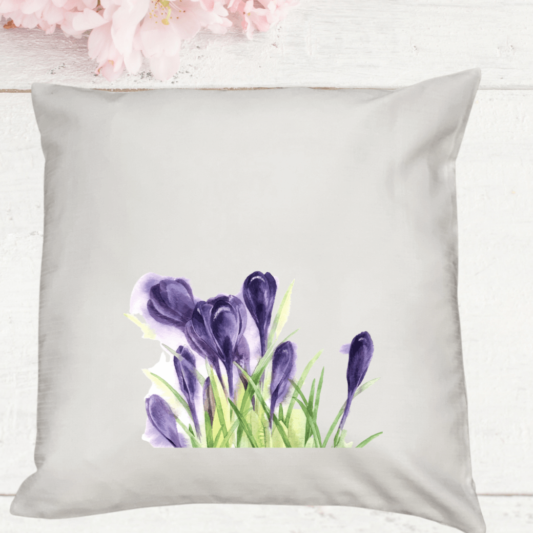 White No Cracking, Peeling or Fading Crocus Pillow Cover