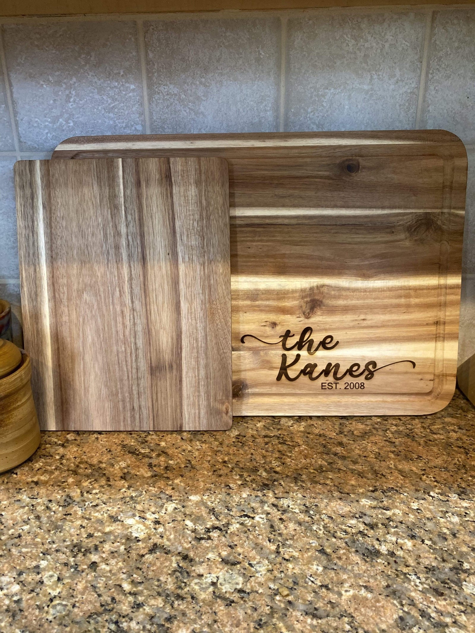 Natural Personalized Acacia Cutting Board Ideal for Housewarming or Wedding Gifts