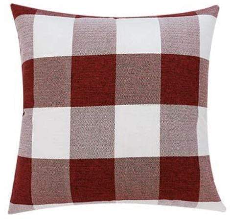 Red & White Plaid Pillow Cover for Winter Decor