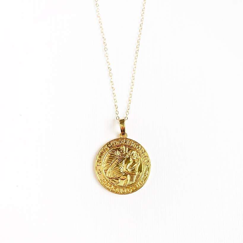 Gold 24k Saint Christopher Religious Unisex Necklace