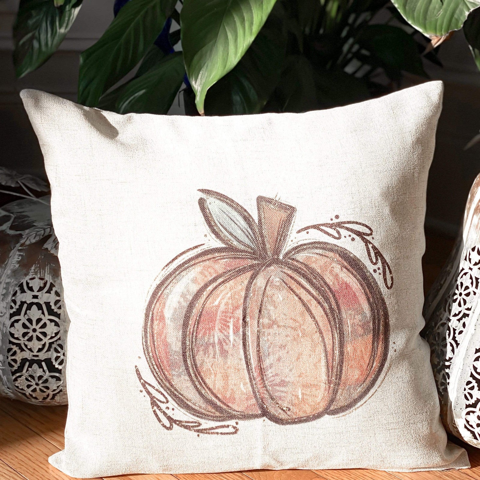 Beige Fall Pumpkin Woven Pillow Cover for Halloween Decor