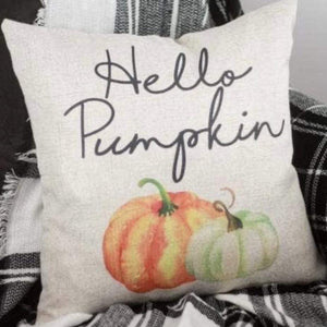 Beige Hello Pumpkin Woven Cute Festive Pillow Cover for Halloween Decor